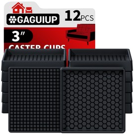 Non Slip Furniture Pads- 3"x3" Square Anti Skid Caster Cups Furniture Coasters, Anti-Sliding Grippers Floor Protectors for Furniture Bed, Couch, Chair Leg, Black(Set of 12)