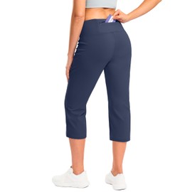 G Gradual Women's Yoga Capri Pants with Zipper Pocket High Waist Leggings Crop Straight Leg Workout Exercise Capris for Women(Navy,L)