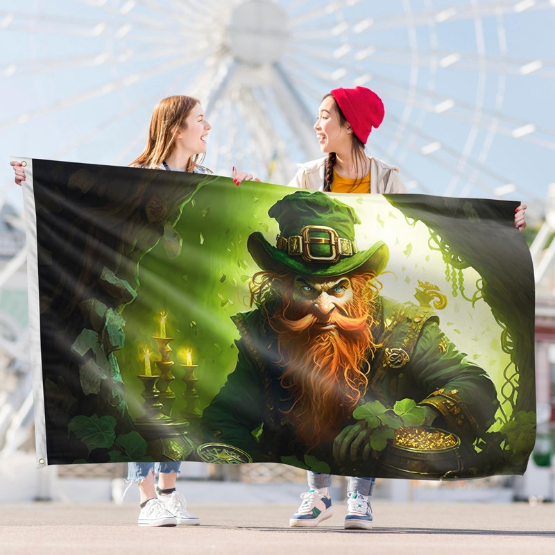 St Patricks Day Flag with Leprechaun - St Patrick's Day