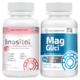 HEALTHADDICTION – Inositol con L-Teanina, Vitaminas y Minerales + Magnesio Glicinato Alta Absorción – Pack Salud de la Mujer – 2 Suplementos Sin Gluten para Bienestar Diario – 60 Cápsulas c/u