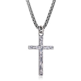 Solid 925 Sterling Silver Cross Necklace for Men Women - Oxidized Sterling Silver Cross Pendant with Stainless Steel Box Chain | Silver Men's Cross Necklace Jewelry for Brother Father 18 Inches
