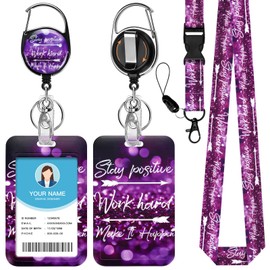Soleebee Purple Inspirational Quote Lanyard for Id Badges, Cute ID Badge Holder and Detachable Lanyard, Retractable Keychain, Heavy Duty Badge Reel with 360° Swivel Carabiner Clip for Nurse Student