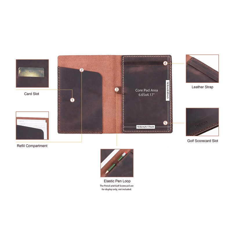 Fasjosma Leather Golf Scorecard Holder with Elastic Pencil Clip and
