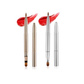 Weenwill Retractable Makeup Brush,2 PCS Retractable Lip Brush for Lipstick,Double-Ended Lip Makeup Brushes Retractables Lips Gloss Lipstick Brushes Applicator Travel Gold and Silver
