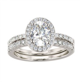 Wuziwen 2Ct Vintage Engagement Wedding Ring Set for Women CZ 925 Sterling Silver Oval Cut Size 5-10 (Silver, 6)
