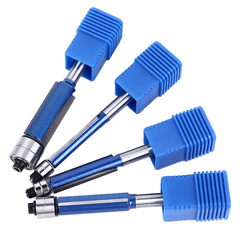 4Pcs Flush Trim Bit Set 6mm Shank Top Double Bearings