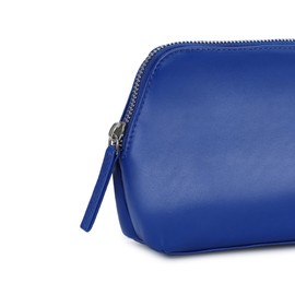 Women's Leather Cosmetic Bag - Medium Travel Makeup Pouch - Make-Up Case (Blue)