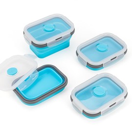 Annaklin Collapsible Food Storage Containers with Lids & Vent, 11.8 oz, Kitchen Stacking Silicone Collapsible Meal Prep Container Set for Leftover, Microwave Freezer Dishwasher Safe, Blue Small 4 Pack