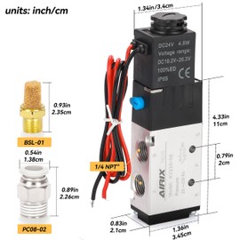 AIRIX 4V210-08 Pneumatic Solenoid Valve DC24V, 2 Position 5 Way, 1/4" NPT, Pilot-Operated Single Coil, Fast Response Electric Air Valve Out Of Line & Quick Connect Fittings