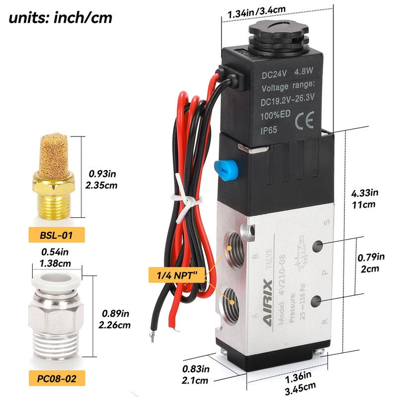 AIRIX 4V210-08 Pneumatic Solenoid Valve DC24V, 2 Position 5 Way,