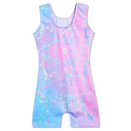 Domusgo Girls Leotards for Gymnastics Size 4t 5t Sparkly Graffiti Dot Sleeveless Biketard