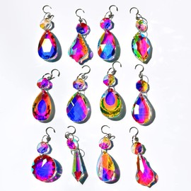GOLDENHAITAI 12pcs Hanging Glass Crystals Prism for Windows, Chandelier Decoration, Rainbow Maker Suncatcher