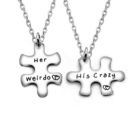Valentine Couple Pendant Necklace Family Gifts Her Weirdo His Crazy Girlfriend Jewelry Set 2Pcs