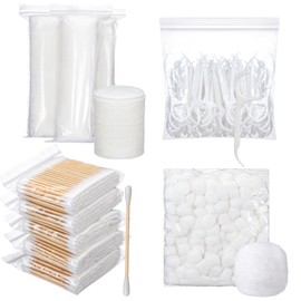 Heigble 1100 Count Hotel Vanity Set Bulk 200 Count Cotton Balls 300 Count Cotton Rounds 500 Count Cotton Swabs with Double Round Tip 100 Count Dental Floss Picks for Face Makeup Removal Toiletries