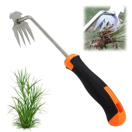 lafo Gardening Hand Weed Cutter, Stainless Steel Weed Remover Device, Manual Weeder Gardening Weeding Tools, Joint Scraper with Handle (Rubber Handle 4 Teeth)