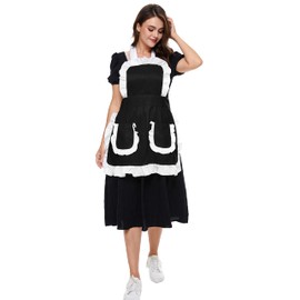 LilMents Women's Ruffles Outline Retro Pockets Apron Kitchen Cooking Cleaning Maid Costume (Black)