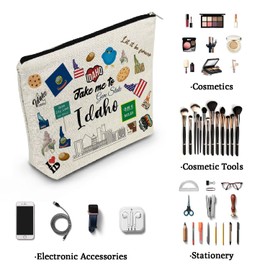 YULUENZE Take Me To Idaho Makeup Bag Idaho Travel Gift Small Canvas Organizer Bag with Zipper Idaho Cosmetic Bag Travel Present for Women Friends Families