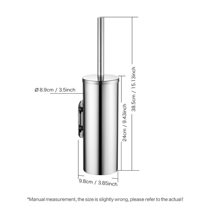 Toilet Brush and Brush Holder, Stainless Steel No-Punch Hook Base