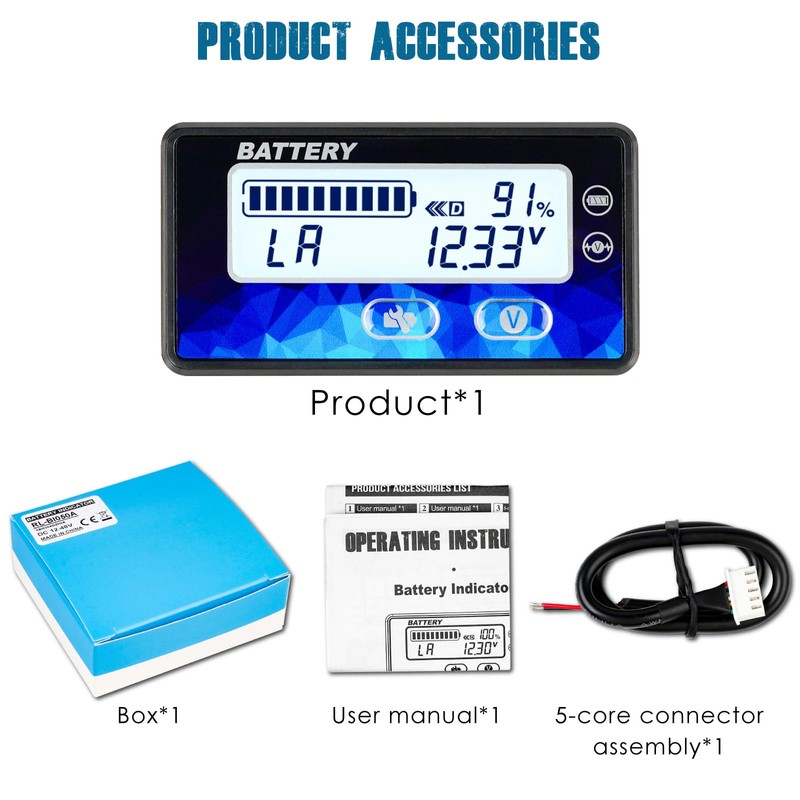Runleader DC12V 24V 36V 48V Mini Battery Indicator Volt Meter