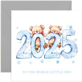 New Baby Boy 2025 Greeting Card for Mummy and Daddy - Adorable Blue Watercolour Design with Two Teddy Bears and Stars - Keepsake Gifts and Presents for New Parents - Daughter Granddaughter