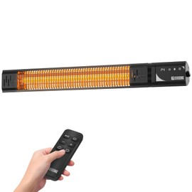 COSENG 1500W Infrared Patio Heater, IP65 Waterproof Outdoor Electric Heater with Remote, 4 Heat Levels, 24H Timer, Memory Function, Fast Heating for Garage, Backyard, Black