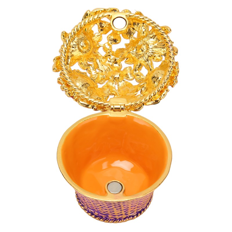 Flower Basket Jewelry Box Exquisite Vintage Hand Painted Metal Trinket