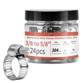 24 Pack 3/8'' - 5/8'' Worm Gear Hose Clamps, Adjustable Range 10-16mm 304 Stainless Steel Fuel Line Hose Clamps for Pipe, Plumbing, Automotive And Mechanical Application