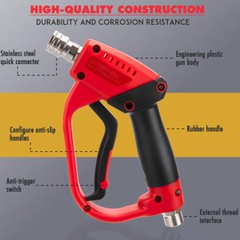 Pressure Washer Gun, Short Pressure Washer Gun with 2 Pressure Washer Wands, 5 Nozzle Tips, M22 Fitting, 38 Inch, 5200 PSI