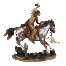 Native Indian Chief Warrior With Hand Axe Charging On Warpath Horse Figurine