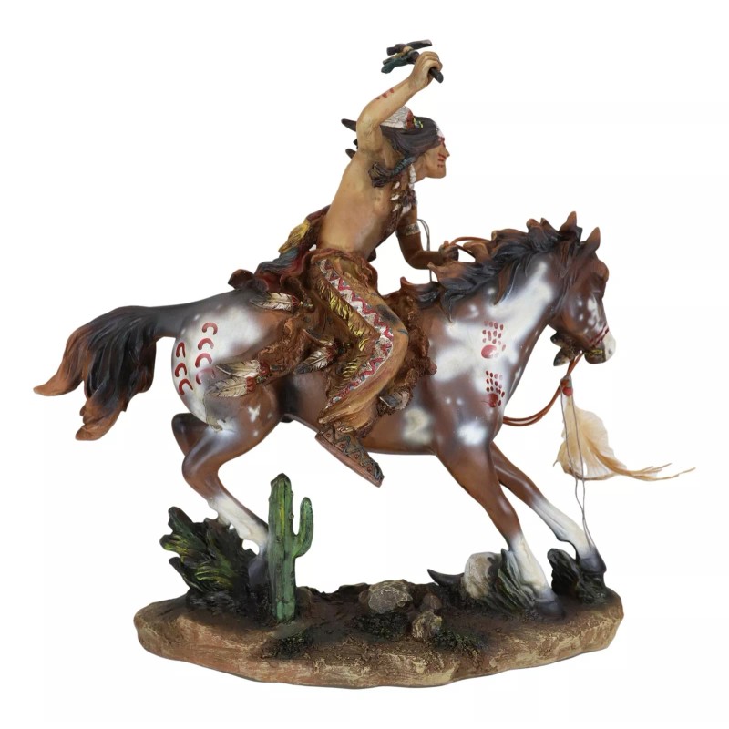 Native Indian Chief Warrior With Hand Axe Charging On Warpath