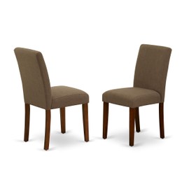 East West Furniture Kitchen Chairs - Comfortable Coffee Linen Fabric, Wooden Mahogany Finish Legs Modern Parsons Dining Chairs- Set of 2