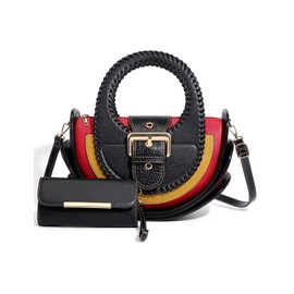 Bag Woman Large Capacity Leather Purse Fashion Designer Top Handle Handbags Women Crossbody Large Bags Set with Wallet, Multicolor (Black)