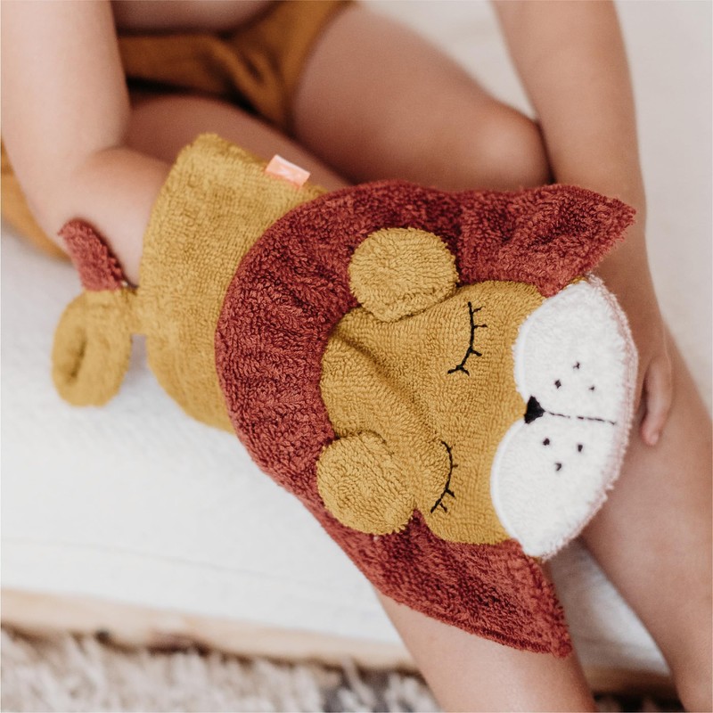 KIKADU Lion Face Cloth, Children's Wash Cloth with Animal Face