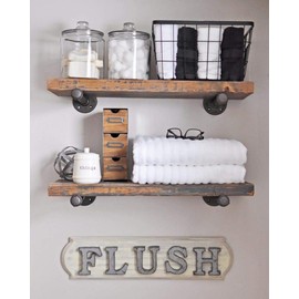 Industrial Floating Shelves Wall Shelf - Floating Shelves Wood Wall Mounted, Hanging Shelves, Floating Shelves Rustic, with Pipe Hardware Brackets (Set of 2) 1.5'' X 7.5'' (Special Walnut, 24'')