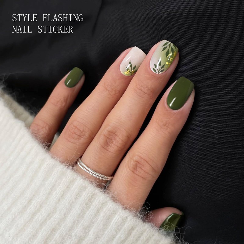 JMEOWIO Semi Cured Gel Strips Nail Art Sticker Wrap Green