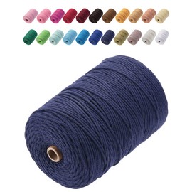 GOHOF Macrame Cord 3 mm x 200 m Premium Cotton Macrame Rope, 4 Strands Twisted Soft Cotton Cord, One of the Most Perfect Materials for Macrame Art, Cotton Cord without Chemicals (Denim)