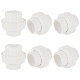 6PCS PVC Union 1-1/2 Inch PVC Union Coupling Pipe Fitting Adapter PVC Slip Union, EPDM O-Ring, Socket to Socket, White