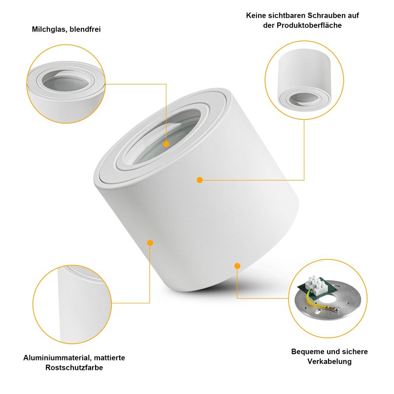 Gleonlux LED Surface-Mounted Ceiling Spotlight IP44 Flat 1 x Surface-Mounted