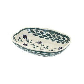 Blue Rose Polish Pottery Sage Floral Soap Dish