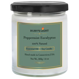 Scented Candles, Aromatherapy Essential Oil Candle, 16 Oz Glass Jar Candle, Highly Scented Candles for The Home, All Natural Soy Candles, 70 Hours Burn Time (Peppermint Eucalyptus)