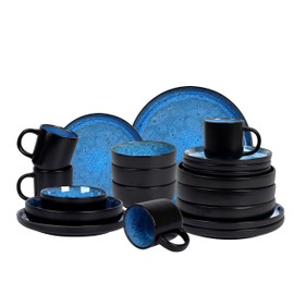 Home VSS, Euro-Nordic Stoneware 20pc Dinnerware Set, Reactive Glaze Bubble Blue