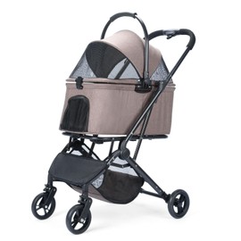 Wdyvko 3 in 1 Dog Stroller, Upgraded Frame, Up to 44lbs Pet Stroller with Dog Poop Bags & Dispenser, Zipperless Entry, Storage Basket & Pouch for Small Dogs Cats (Coffee)