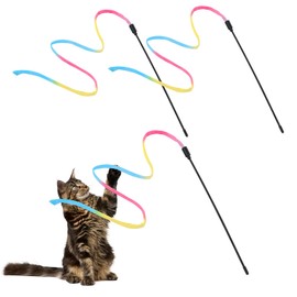 AOZUO 3PCS Cat Wand Interactive Toy, Colorful Cat Wand for Indoor Cats String Cat Teaser Wand Ribbon Rainbow Cat String for Most Cats Kittens Training Exerciser Playing