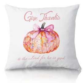 Forest Charger Bible Verse Thanksgiving Pillow Cover 18x18 Inch, Religious Harvest Pumpkin Decor Printed Pillowcase, Christian Inspirational Gift for Home, Church, Bible Study Group Decorations