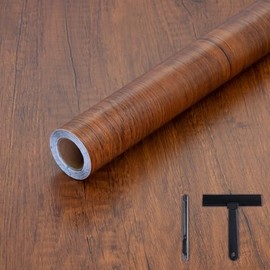 Decoroom Wood Grain Contact Paper with Tools, 17.71" X 118" Brown Peel and Stick Wallpaper, Self-Adhesive Wood Wallpaper Removable for Old Furniture Kitchen Cabinets