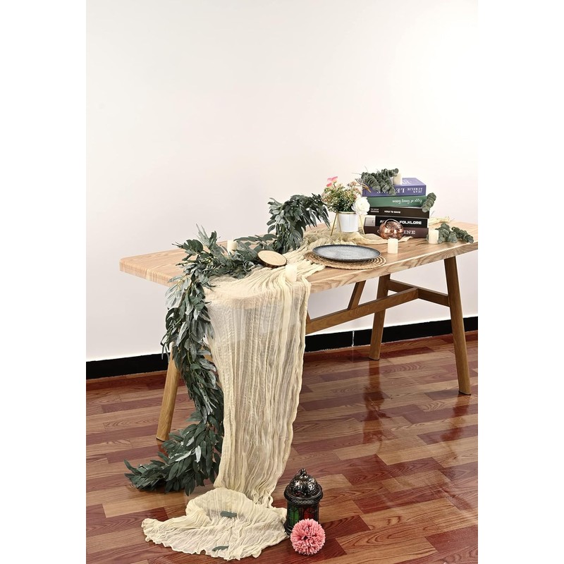 2 Pcs Cheesecloth Table Runner 90x400CM Gauze Boho Rustic Dusty
