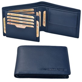 Marc Peter® Oslo Men's Leather Wallet with RFID Protection I Genuine Leather Wallet Large I 13 Compartments I Wallet for Men I Wallet Wallet Made of Genuine Leather, blue, Classic