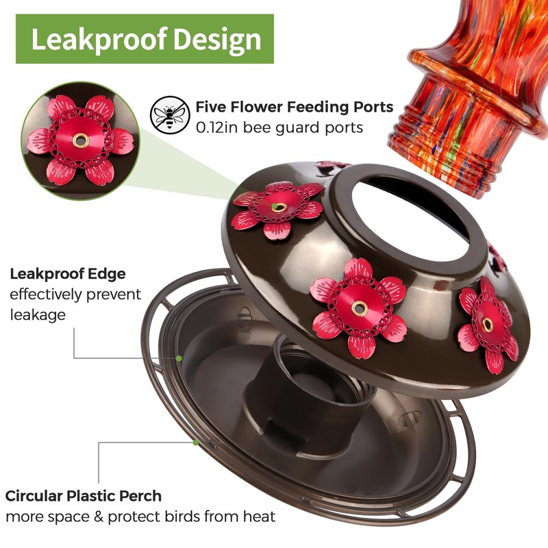Hummingbird Feeder, BOLITE Glass Hummingbird Feeders for Outdoors Hanging, Hand