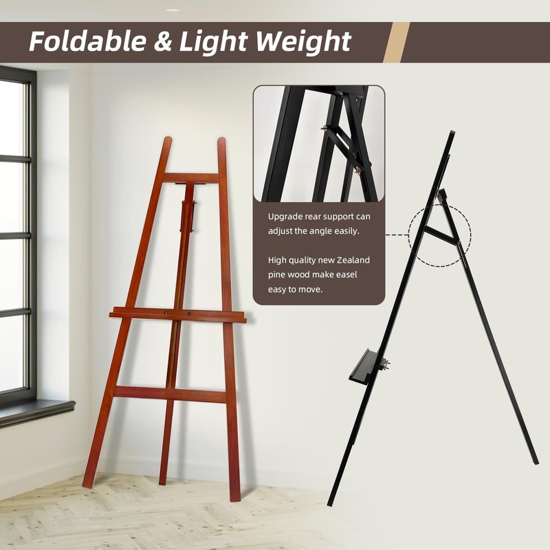 Stuelloaf Large A-Frame Wooden Painting Display Black Easel, Large Adjustable