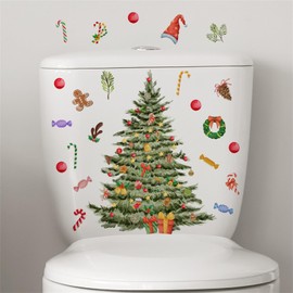 HOTIYOK Christmas Decoration, Wall Sticker, Toilet Sticker, Christmas Tree, Candy, Toilet Sticker, Celebration, Bathroom, Decoration, Wallpaper, Sticker, Fashionable, Wall Sticker, Window Sticker, Interior, Wall Sticker, Stylish, Removable, Poster, Waterproof, Christmas